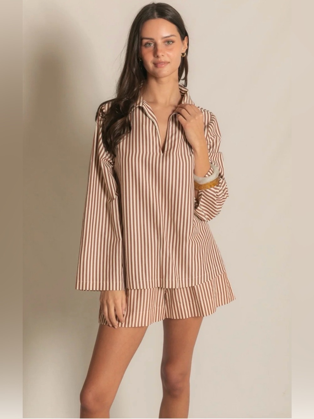 NWOT Before You women’s brown striped matching set